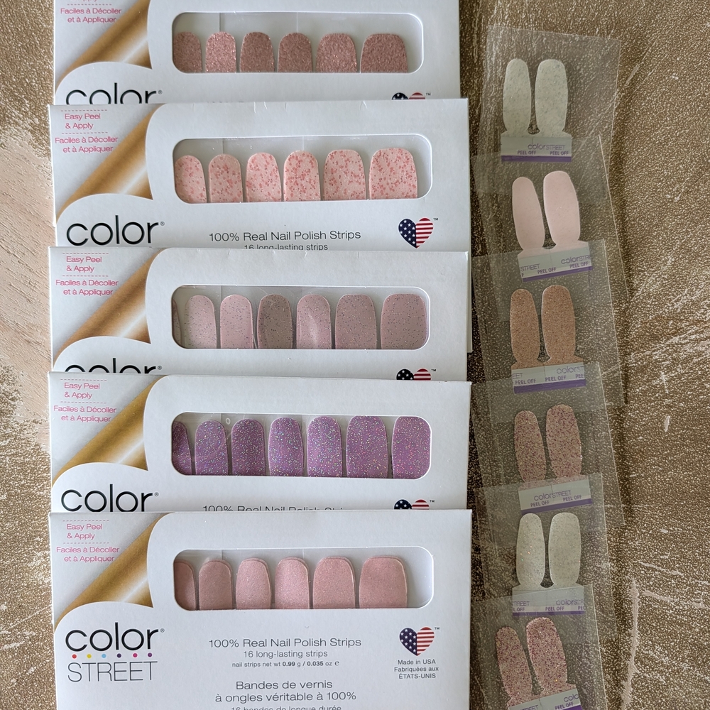 5 Sets Color Street GLITTER Pastel Pinks and Lavender Nail Polish Strips - Picture 4 of 7